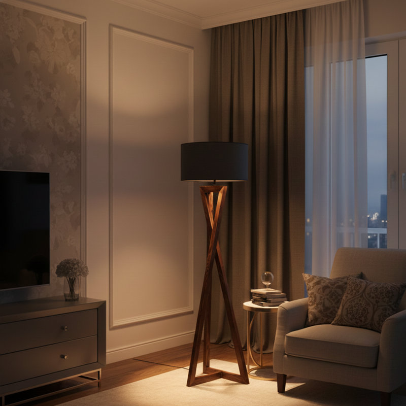 Jahzair Traditional Floor Lamp, Black, Brown