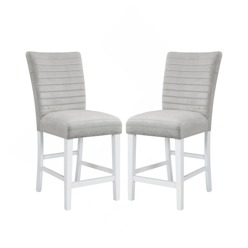 Ensemble de 2 chaises à hauteur de comptoir rembourrées en velours gris et blanc ultrabrillant