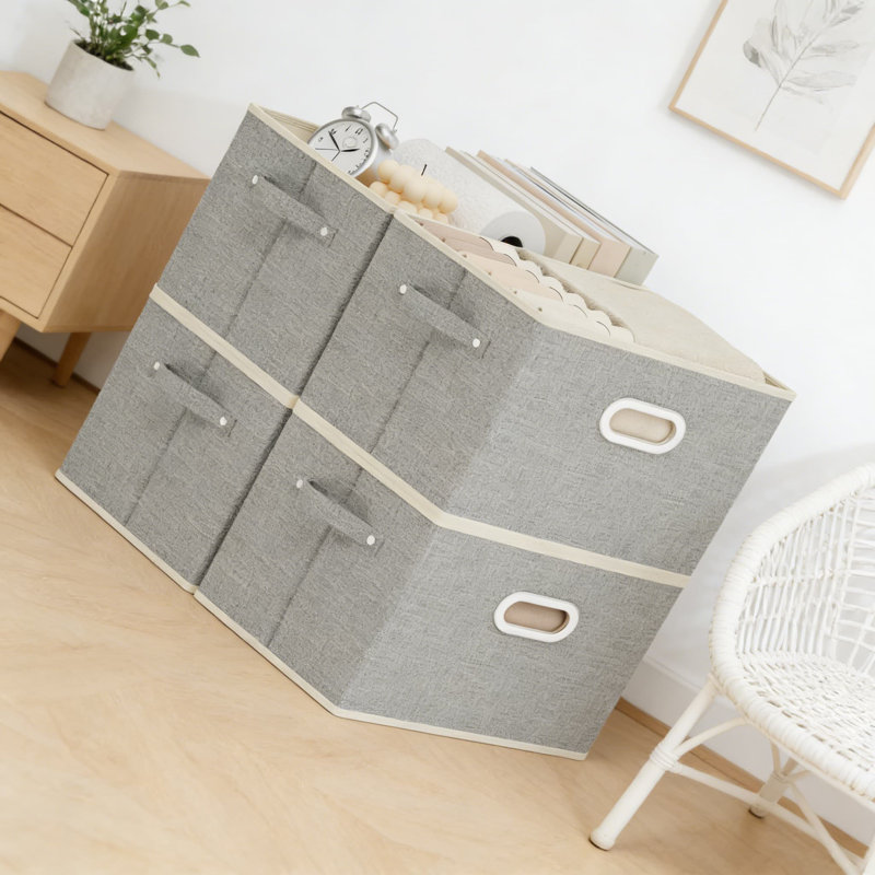 Fabric Storage Bins With Metal Handles, Foldable Organizer Baskets And Cube Boxes For Shelves, Closet, And Living Room Organization
