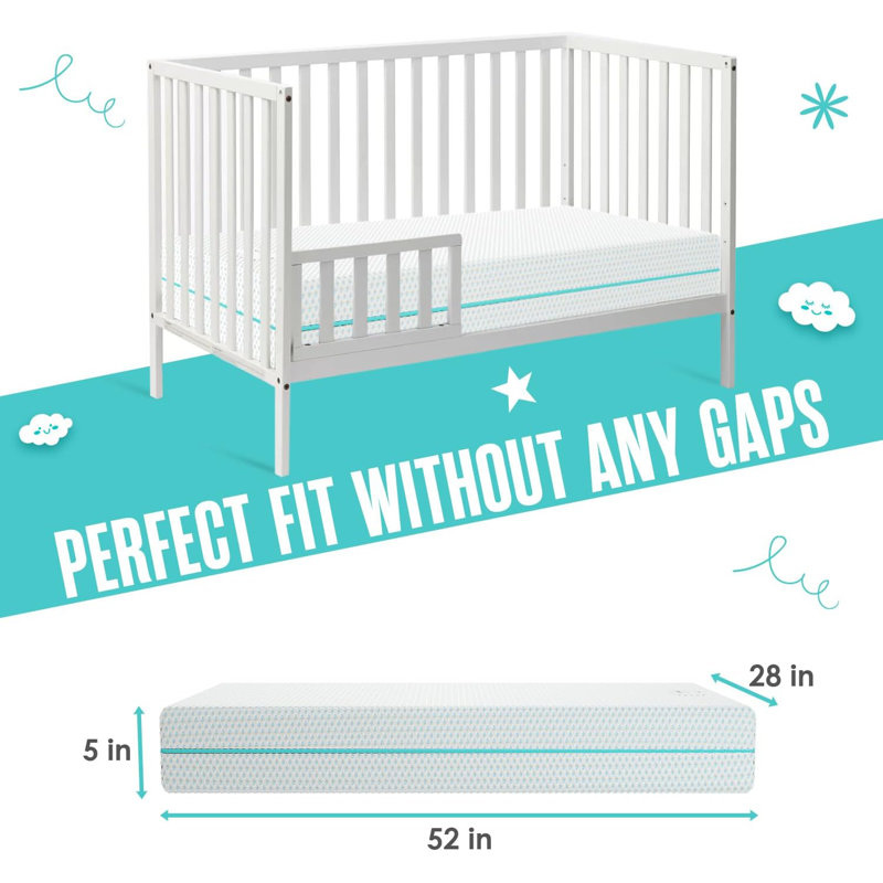 Sleepah Crib Mattress Dual Sided Cooling Memory Foam (52" 28" 5.5") Waterproof Washable Breathable Certipur Certified Firm for Babies & Softer for Toddlers Fits Toddler Beds & Standard Cribs 