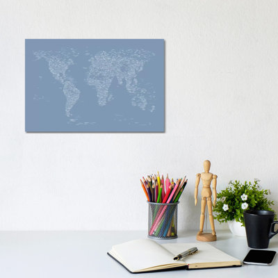 Font World Map (Light Blue) by Michael Tompsett - Wrapped Canvas Gallery-Wrapped Canvas Giclée