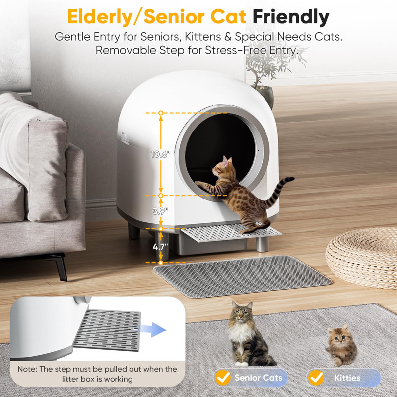Bac à litière auto-nettoyant pour chats multiples, grand bac à litière automatique pour chat avec contrôle d'application, surveillance de la santé, capteurs de sécurité intégrés, élimination des odeurs, tapis, doublures