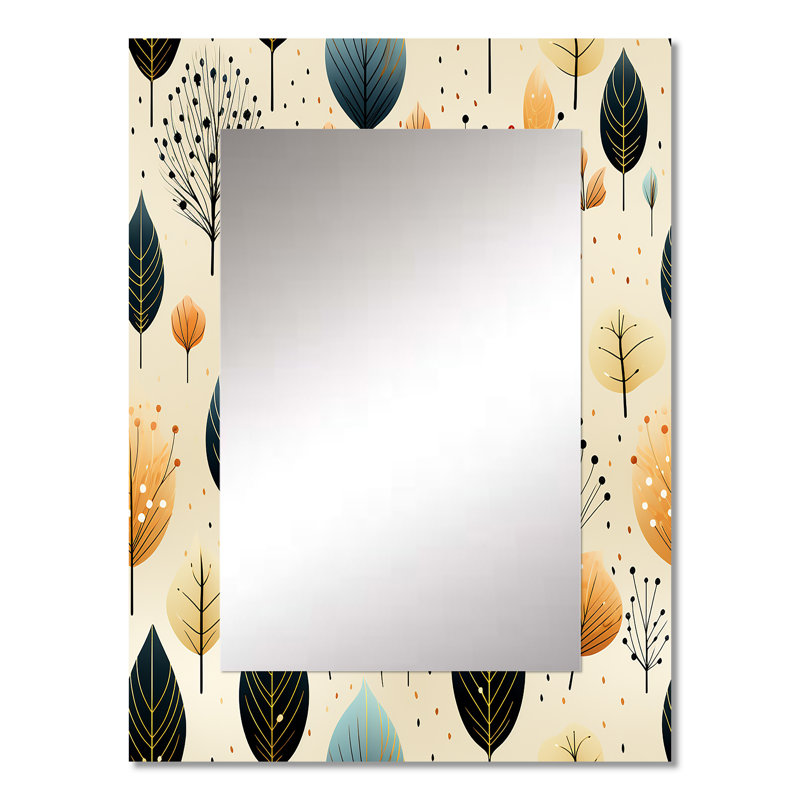 Shanira Modern Leaf Patterns - Miroir décoratif de plantes, grand miroir mural Boho, impression d'art en métal, 32 po x 24 po
