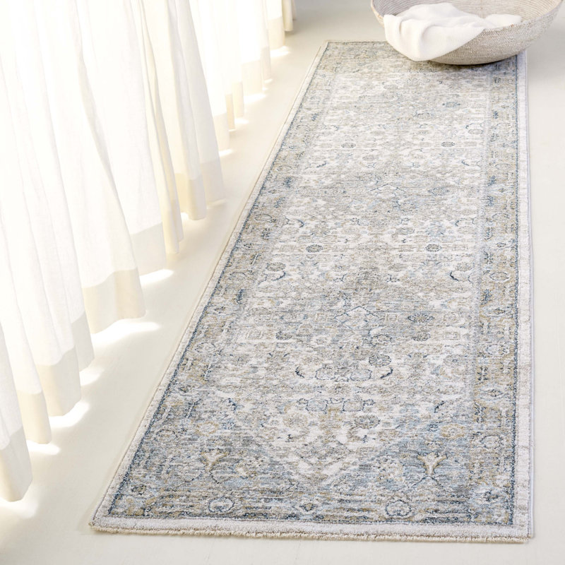 Hand-knotted Blue Synthetic Runner Rug with Intricate Detail
