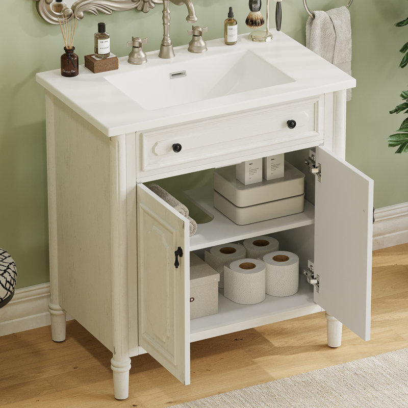 Meuble-lavabo 31 po avec lavabo, Blanc ancien