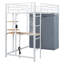 Lit mezzanine simple en métal avec bureau et garde-robe tendance - blanc, bureau spacieux, source d'alimentation, DEL, tablettes et économiseur-493782737-493782738