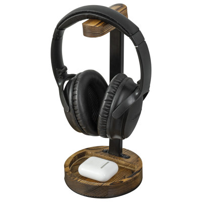 Solid Wood Metal Black Headphone Stand