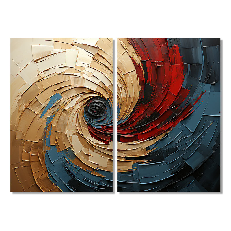 Spiral Symphony - Teal Modern Wall Decor 2 Panels, 36" H x 48" W, Wrapped Canvas, Does Not Apply