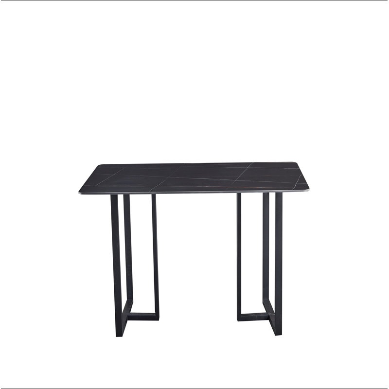 Table de salle à manger en acier au carbone avec surface en pierre noire Lauren - supporte jusqu'à 71 kg