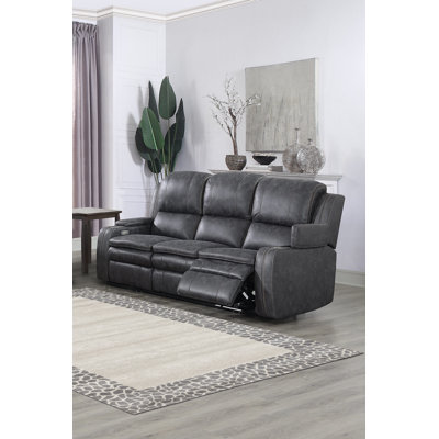 Alaattin 84" Wide, Power Reclining Sofa with cupholder and storage in each arm (Gray color)