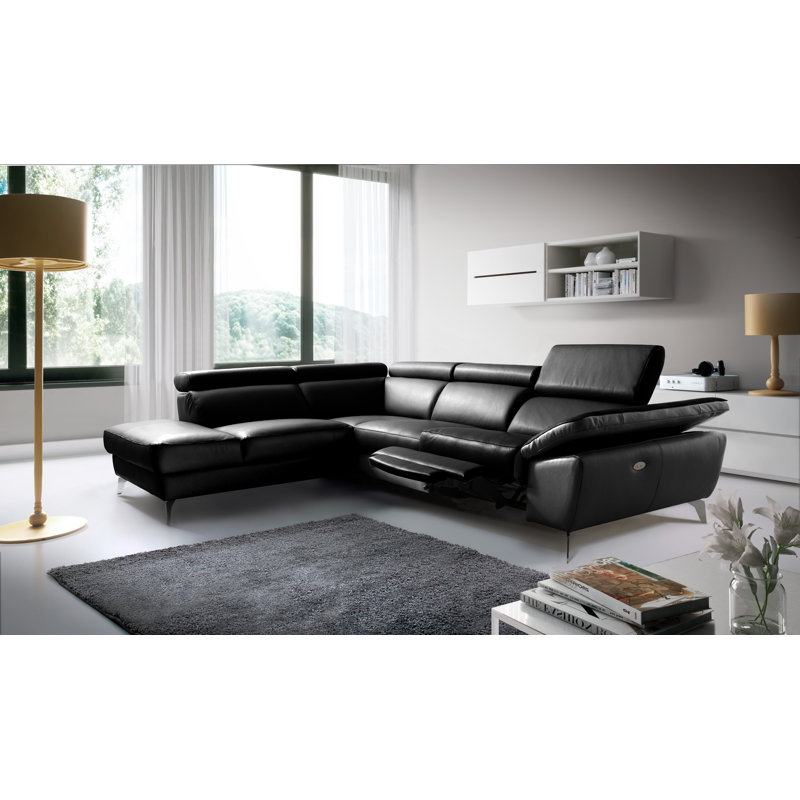 Power Reclining European Sectional with Adjustable Headrests & Armrest Veeha from Italian Leather Veeha, Left Hand Facing