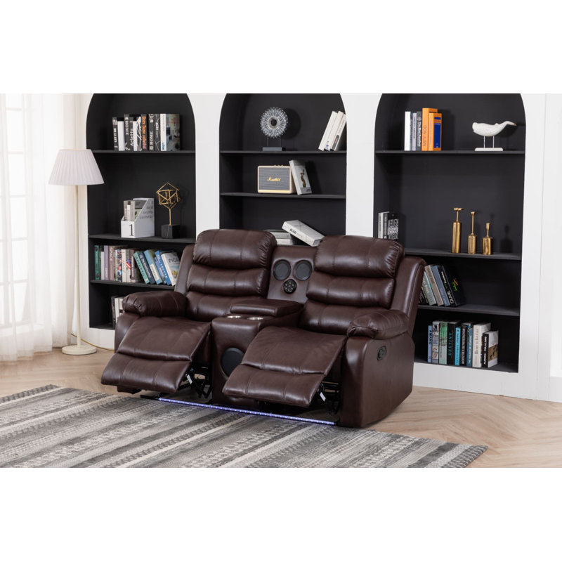 Adele 56.3'' Faux Leather Reclining Loveseat, Brown