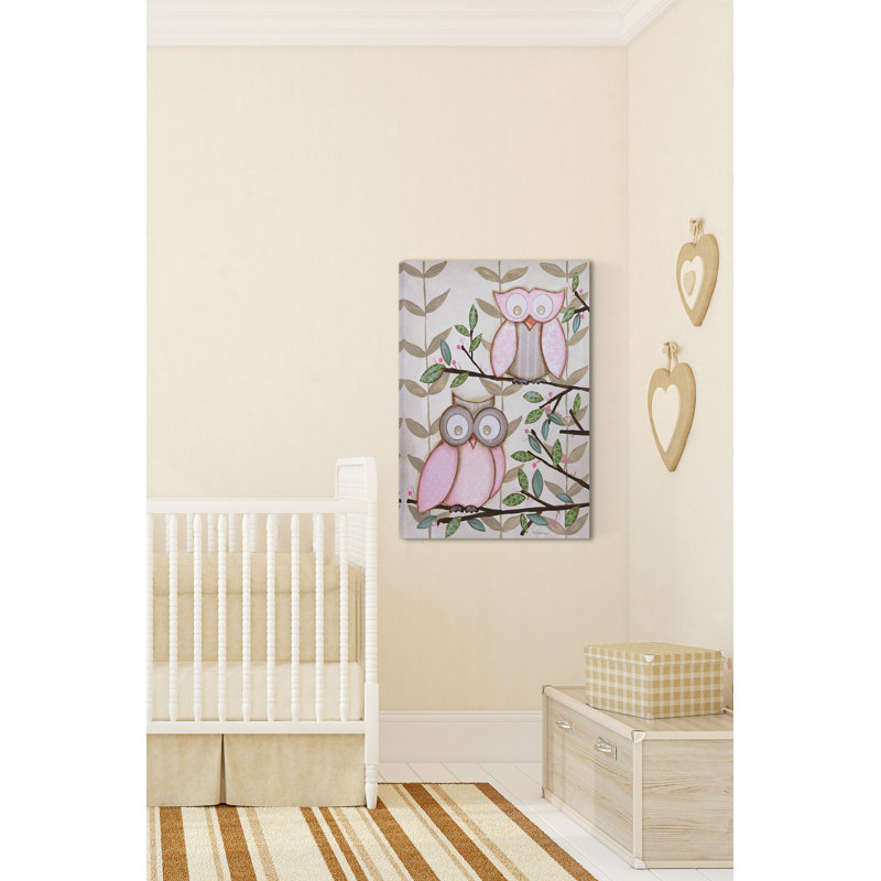 "2 Pink Owls" by Reesa Qualia Print on Wrapped Canvas, 36" H x 24" W x 1.5" D
