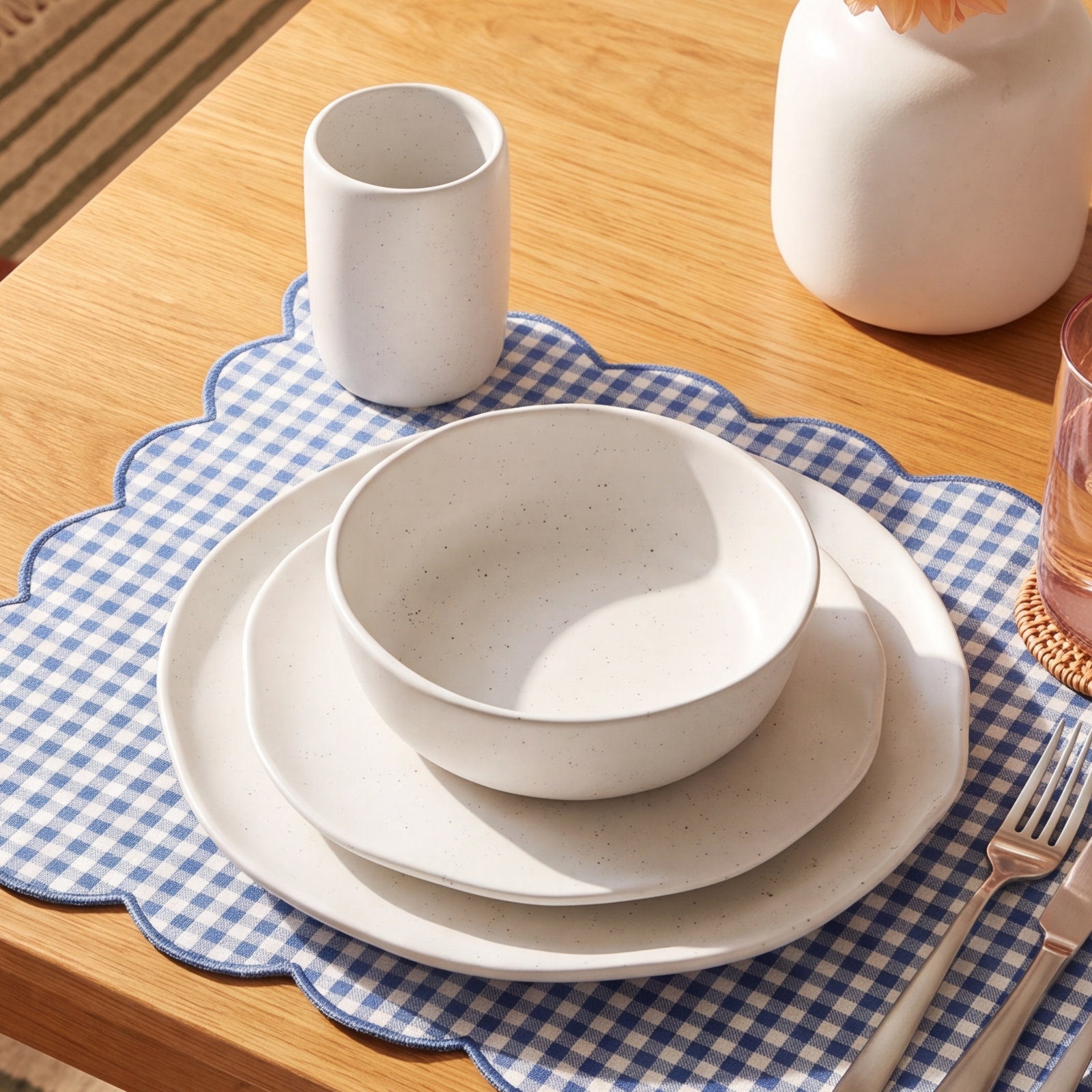 Hekonda Stoneware Dinnerware Set, White Speckled