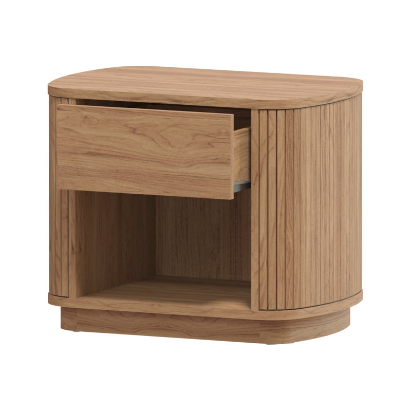 Clawson Nightstand with Drawer and Open Shelf, Terra Oak