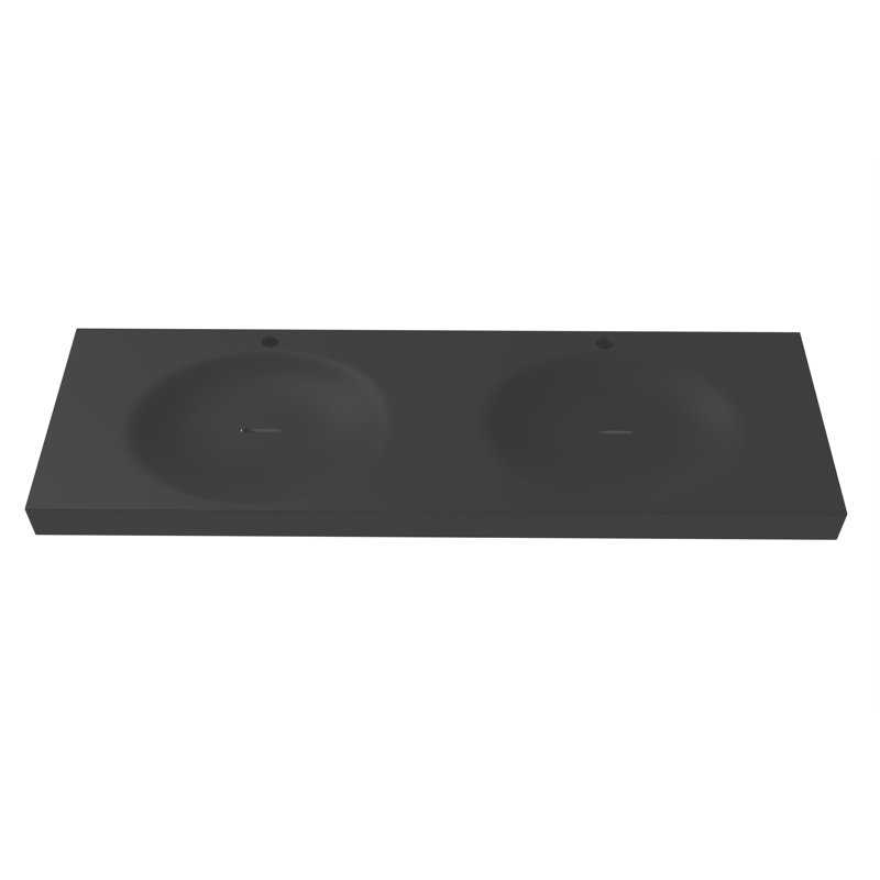 Lavabo de salle de bain à double cuve rectangulaire à surface solide à fixation murale 60 po Darleen, Noir