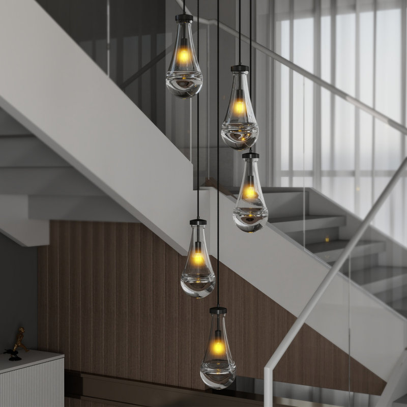 Luminaire suspendu en verre épais 5 lumières Raindrop, 5 lumières, Noir
