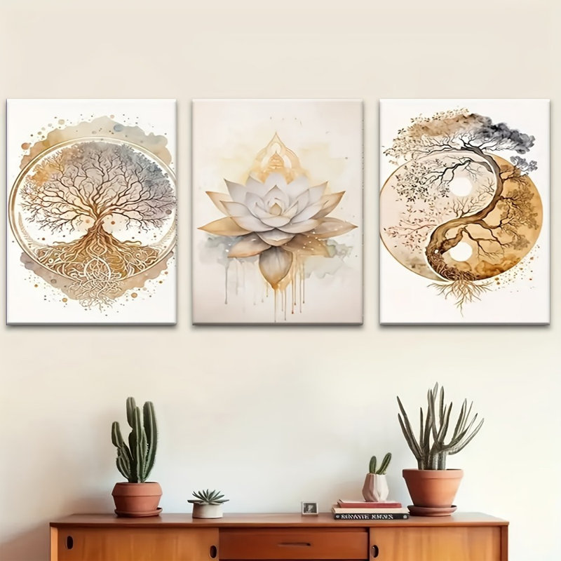 Impression sur toile 7 pièces Boho Spiritual Lotus - Calm Living Space, 30 * 20 pouces 3 pièces