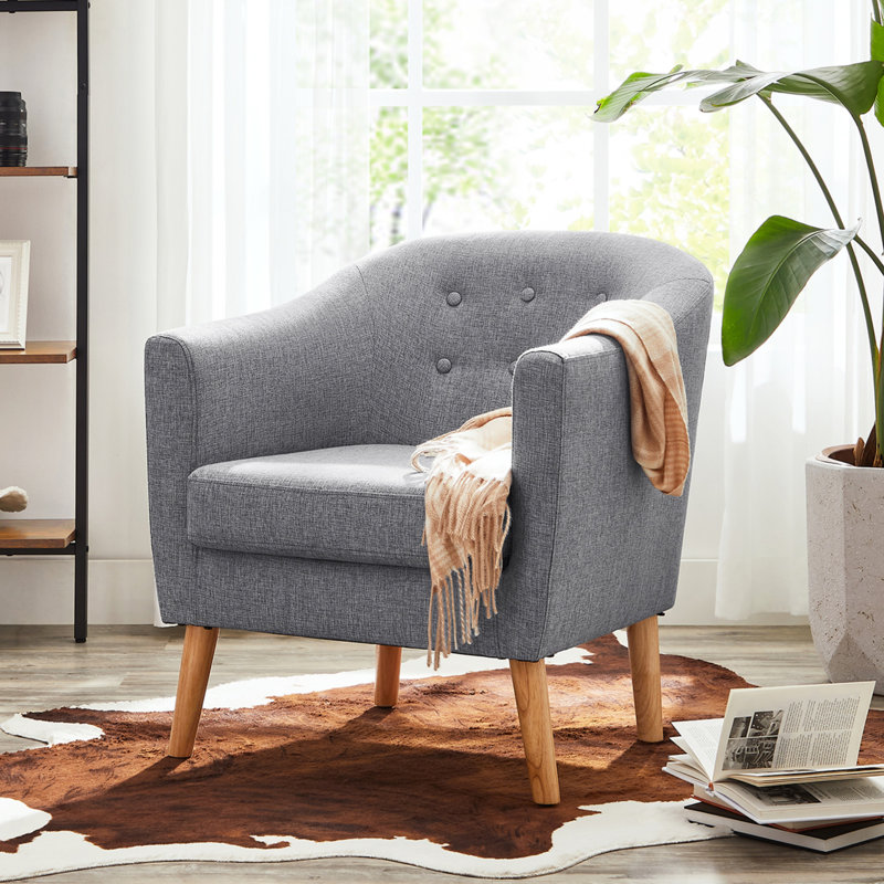 Fauteuil capitonné large de 27,2 po Dreer, Mélange de coton gris