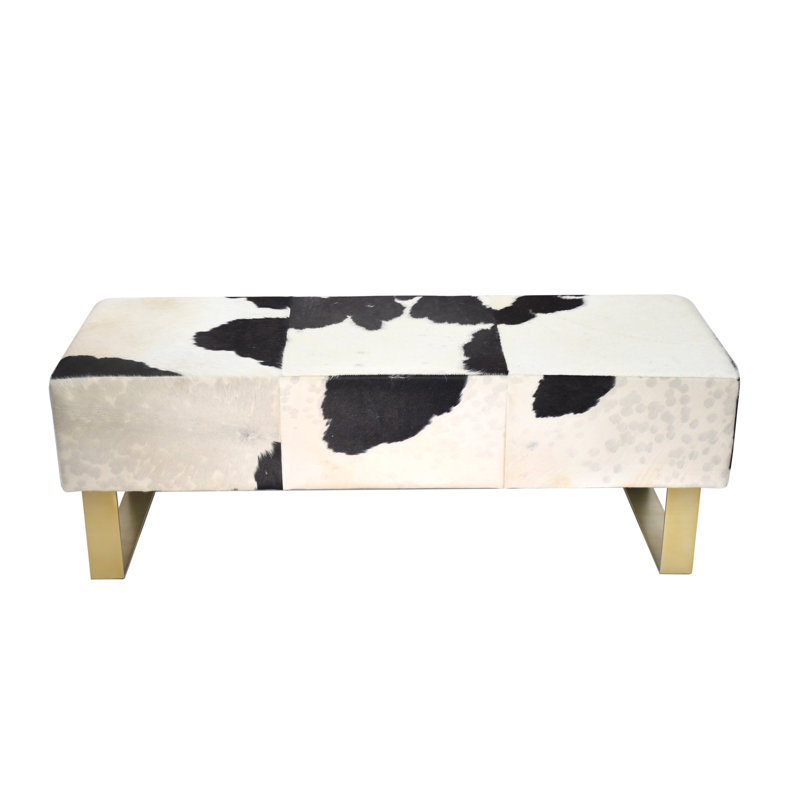 Hajrat Cowhide Bench, Gold, Black/White
