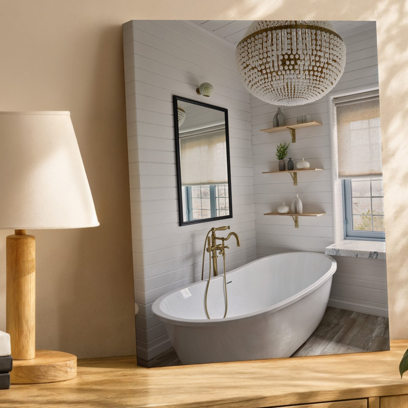 Toile une scène de salle de bain sereine et minimaliste avec une baignoire murale blanche autoportante placée sur un fond de toile blanche