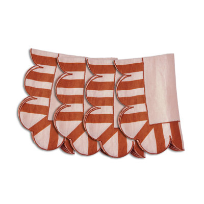 Jardin Embroidered Linen Scalloped Stripe Napkins