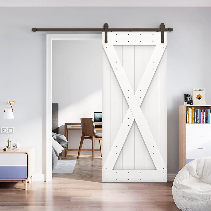 84'' Knotty Pine Rustic Barn Door with Matte Black Hardware