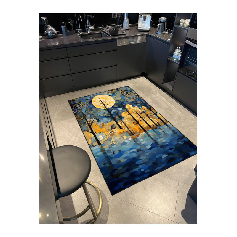 Tapis tissé Modern Forest and Moon, Sous-tapis rond 3 pi 3 po inclus
