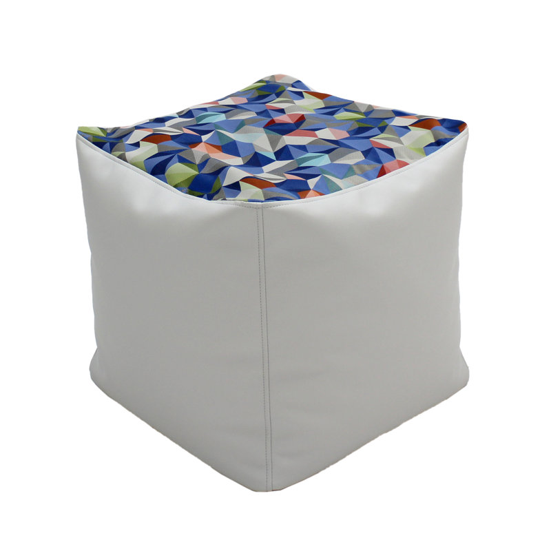 SoftScape Faux Leather Pouf, Hexie Light Gray Faux Leather