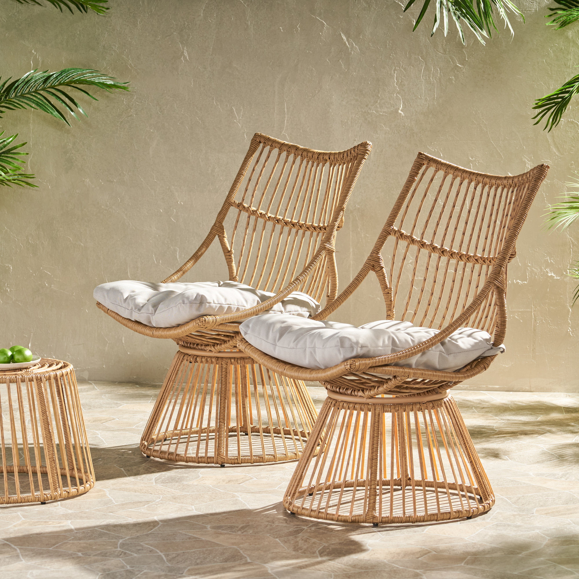 Fiona Patio Chairs with Cushions, Light Brown, Beige