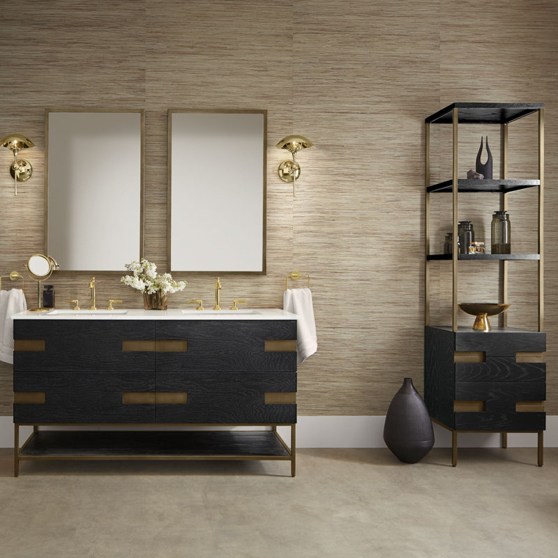 Sendai Vanity And Quartz Stone Vanity Top, Natural Gray/Brushed Pewter