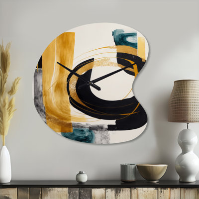 Moderne vert Art déco III - horloge transitionnelle asymétrique en métal, horloge murale de forme unique verte