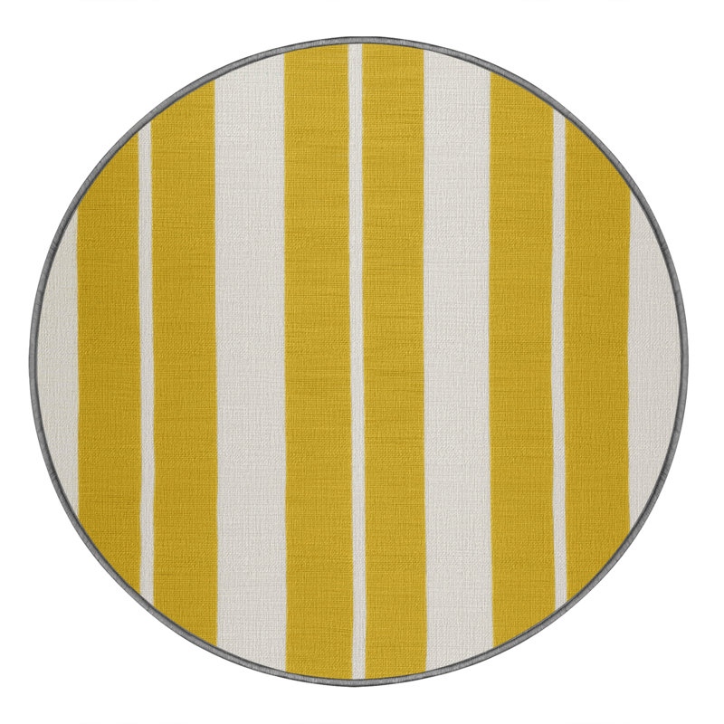 Tapis gris à rayures horizontales lavable à la machine, Rond 3 pi