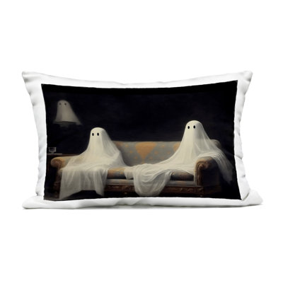 Spooky Couch Ghost Duo Outdoor Printed Pillow, design by LSR Design Studio