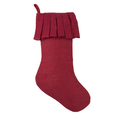 Red Rustic Burlap Ruffled Trim Design Chistmas Jute Hanging Stocking, 13" X 19"