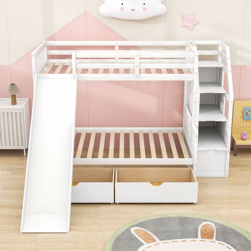 Evania Kids Twin Over Full Bunk Bed with Drawers, White