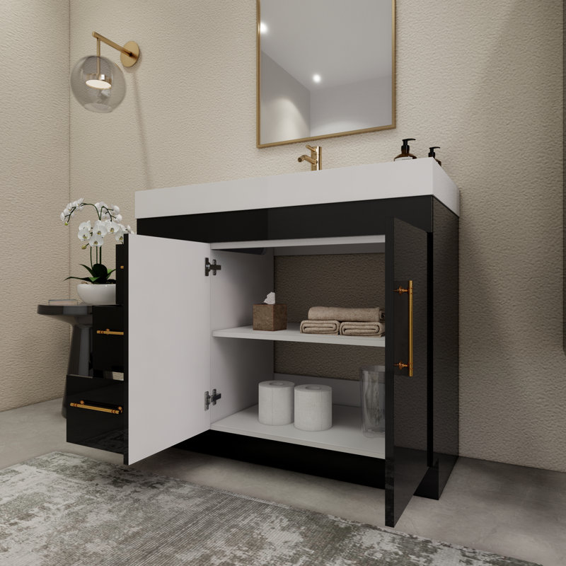 42" Single Bathroom Vanity Set, Glossy Black