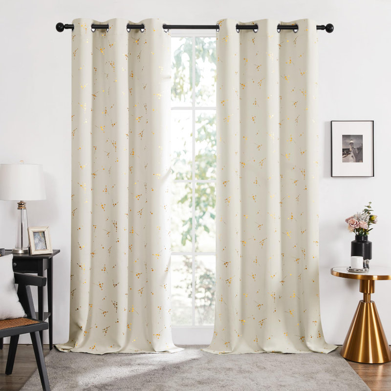 Foil Printed Constellation Pattern Blackout Grommet Curtains (Set of 4), Beige, 42" W x 95" L
