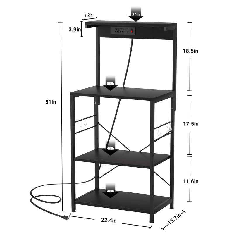 Étagère de boulanger standard en acier inoxydable de 22,4 po avec compatibilité micro-ondes, Noir