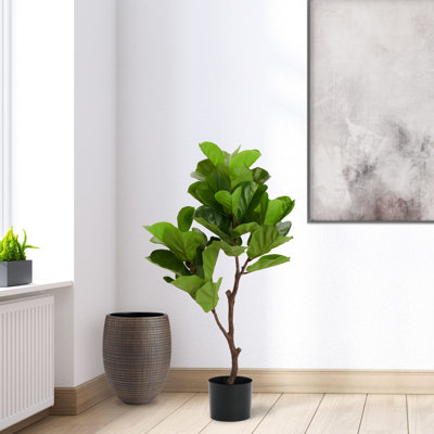 Alder 41" Tall Faux Fiddle Leaf Tree in Black Pot with Realistic Foliage