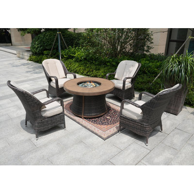 Areefa Round 4 - Person 42" Long Fire Pit Table Dining Set with Cushions