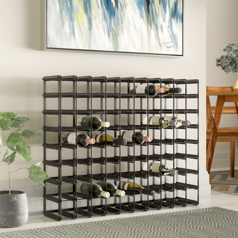 Liddle 90 Bottle Floor Wine Bottle Rack, Black Stained / Black Steel