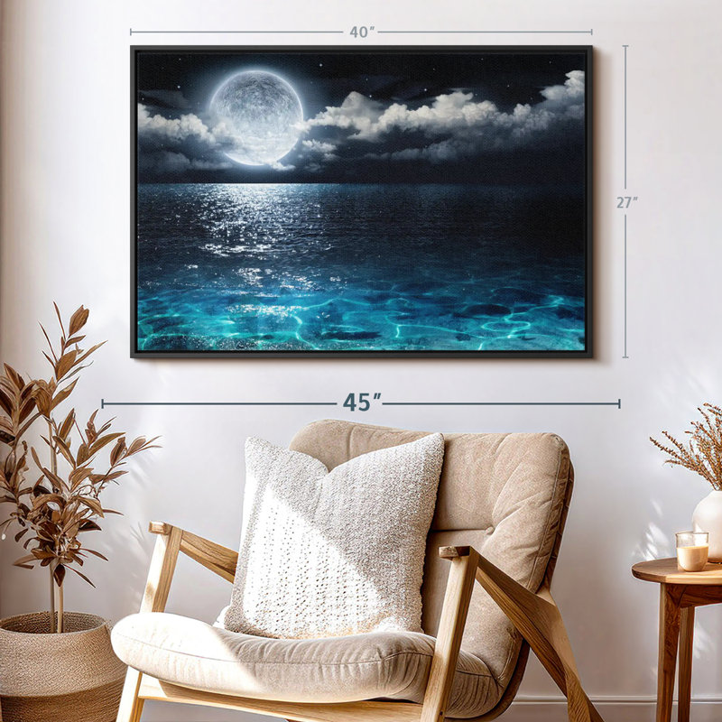 Astronomie et espace «Pleine lune sur la mer», reproduction sur toile, H 27 po x l 40 po