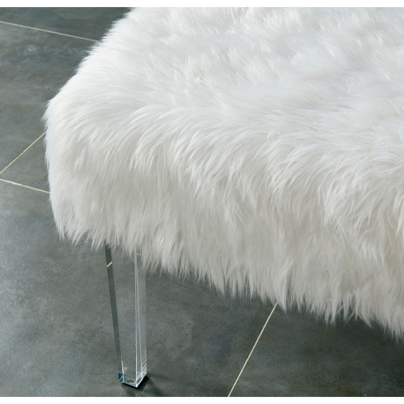 Natalia Upholstered Ottoman, White Faux Fur