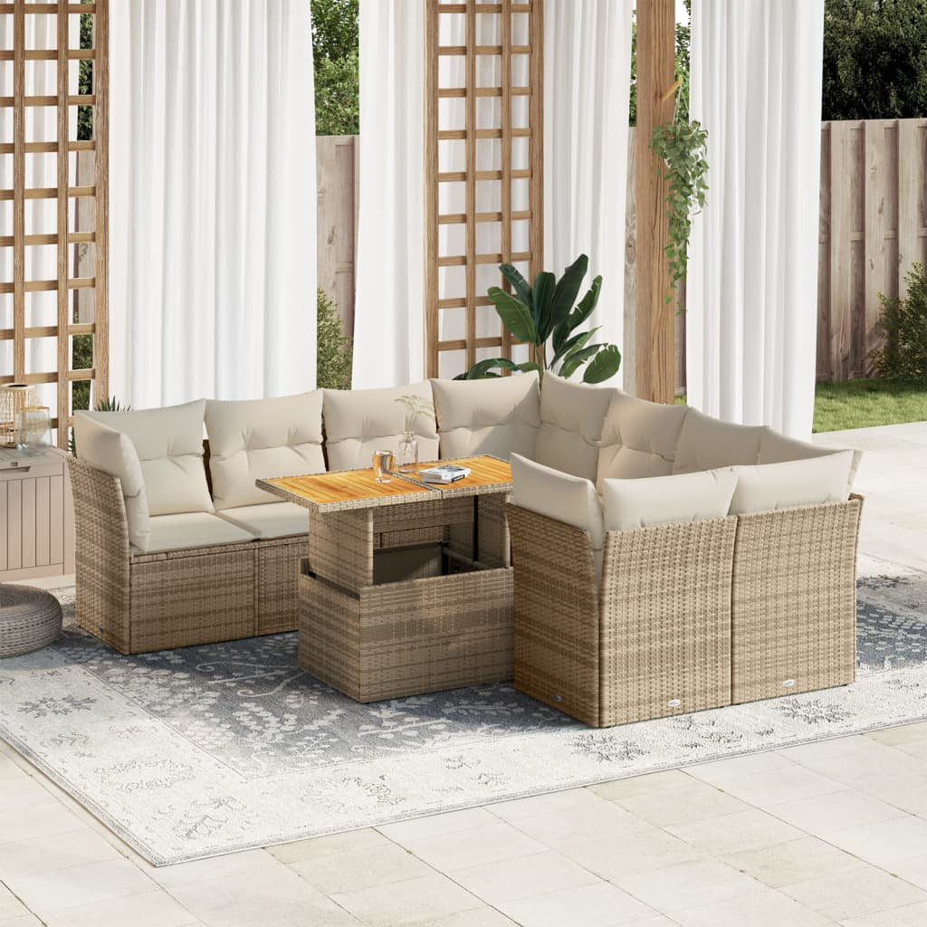 Vidaxl 9-Tlg. Garten-Sofagarnitur Mit Kissen Beige Poly Rattan