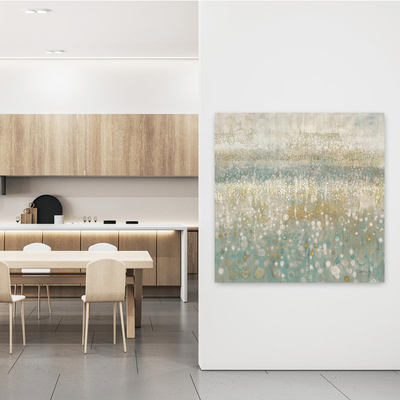 Pluie contemporaine abstraite neutre avec art abstrait aqua, H 48 po x l 48 po