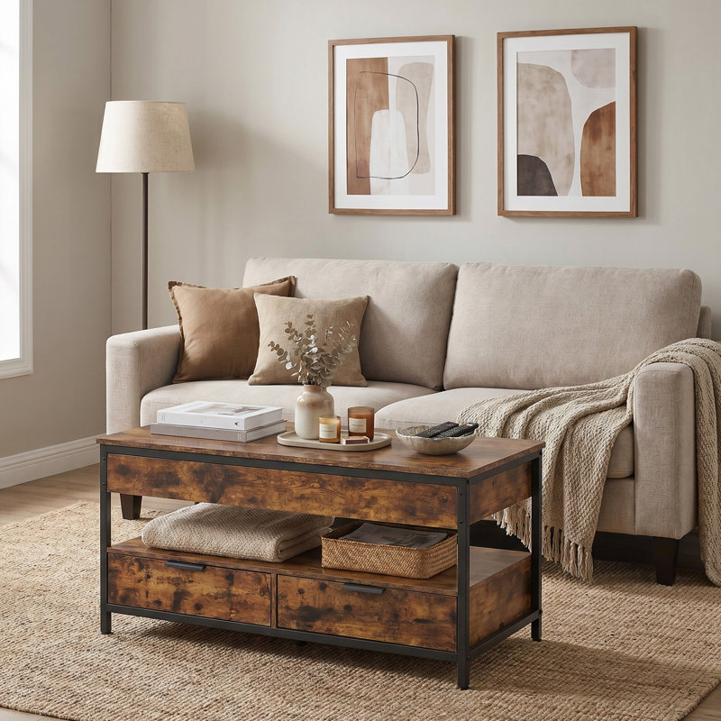 Afeez Lift Top Four Leg Coffee Table with Storage, Brown