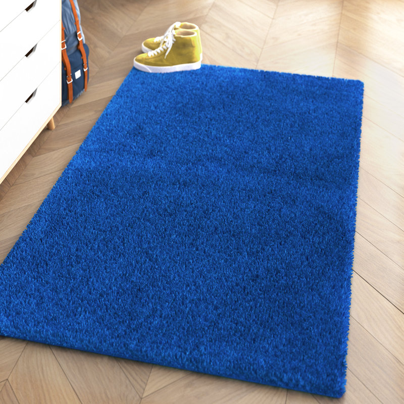 Dark Blue Luxe Shag Rectangular Area Rug 63"L x 47"W