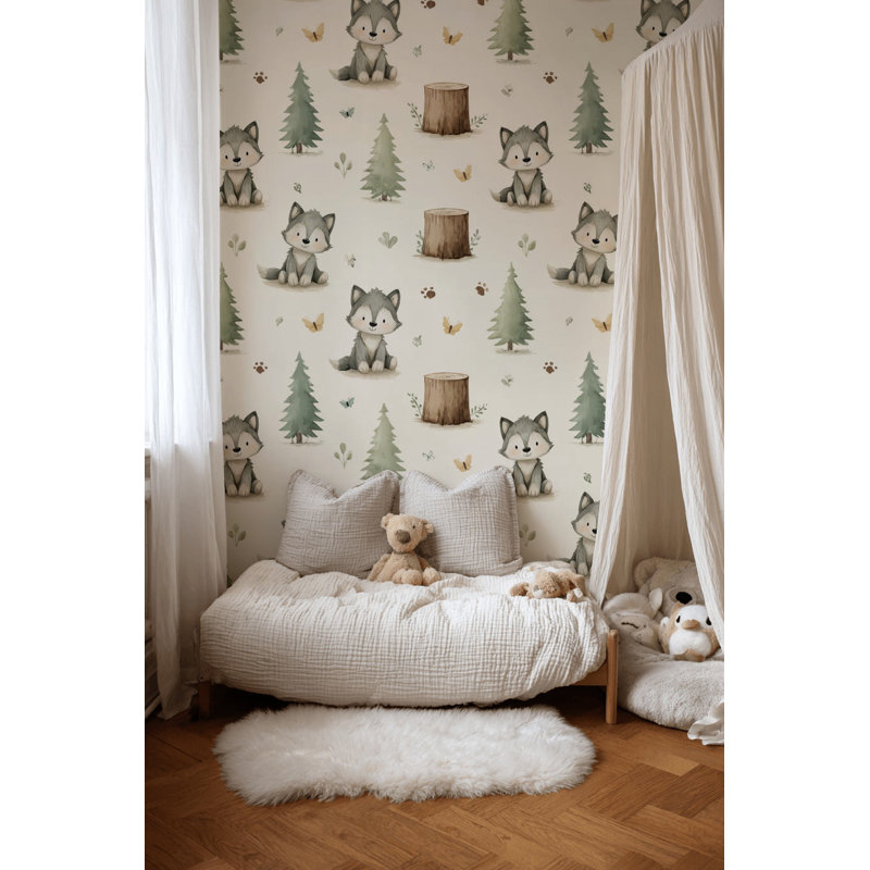 Papier peint fantaisiste loup amovible, Peler et coller
