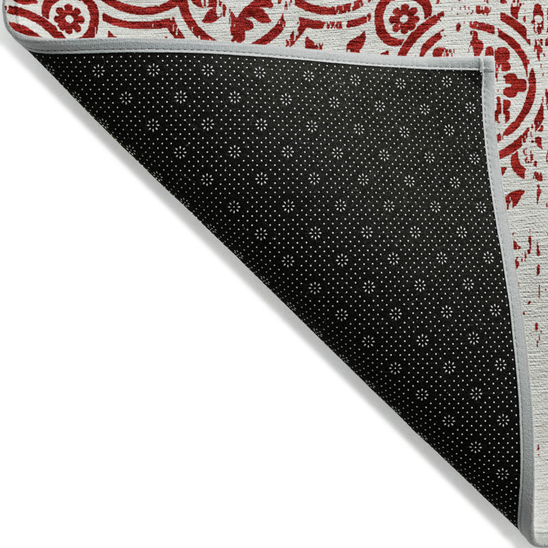 Tapis intérieur / extérieur lavable 10 pi x 14 pi médaillon rouge et ivoire